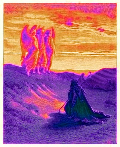 Abraão e os três anjos, ilustração de &39;The Dore Gallery&39;, gravado por Ligny, publicado c.1890 (imagem digital reforçada) de Gustave Dore